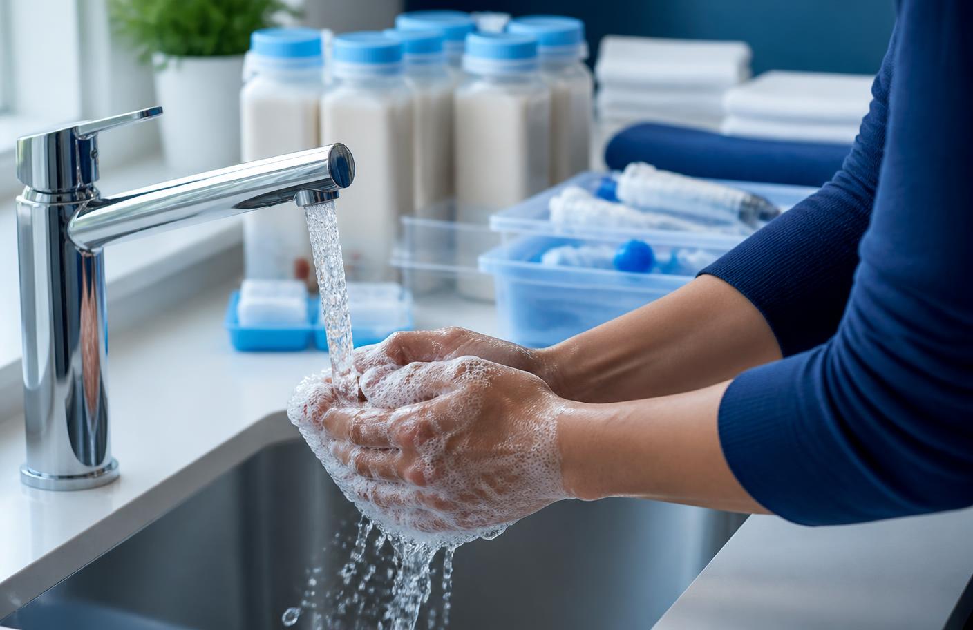Higiene das mãos antes de manipular materiais de dieta enteral